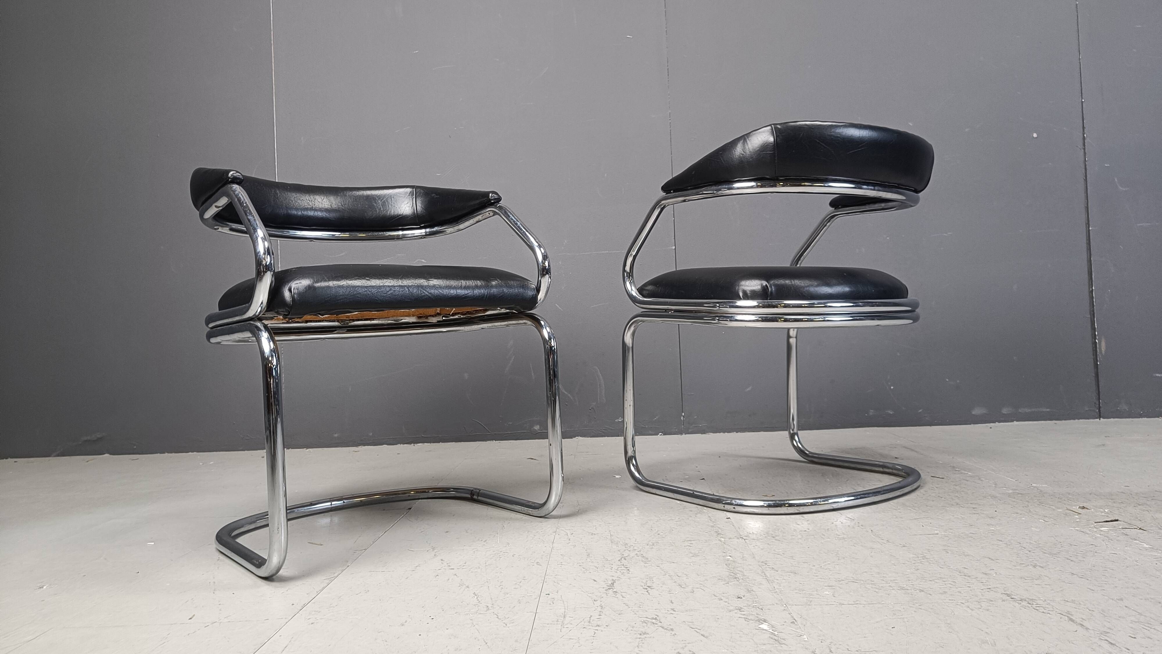 Vintage chrome and leatherette cantilever dining chairs by Giotto Stoppino,