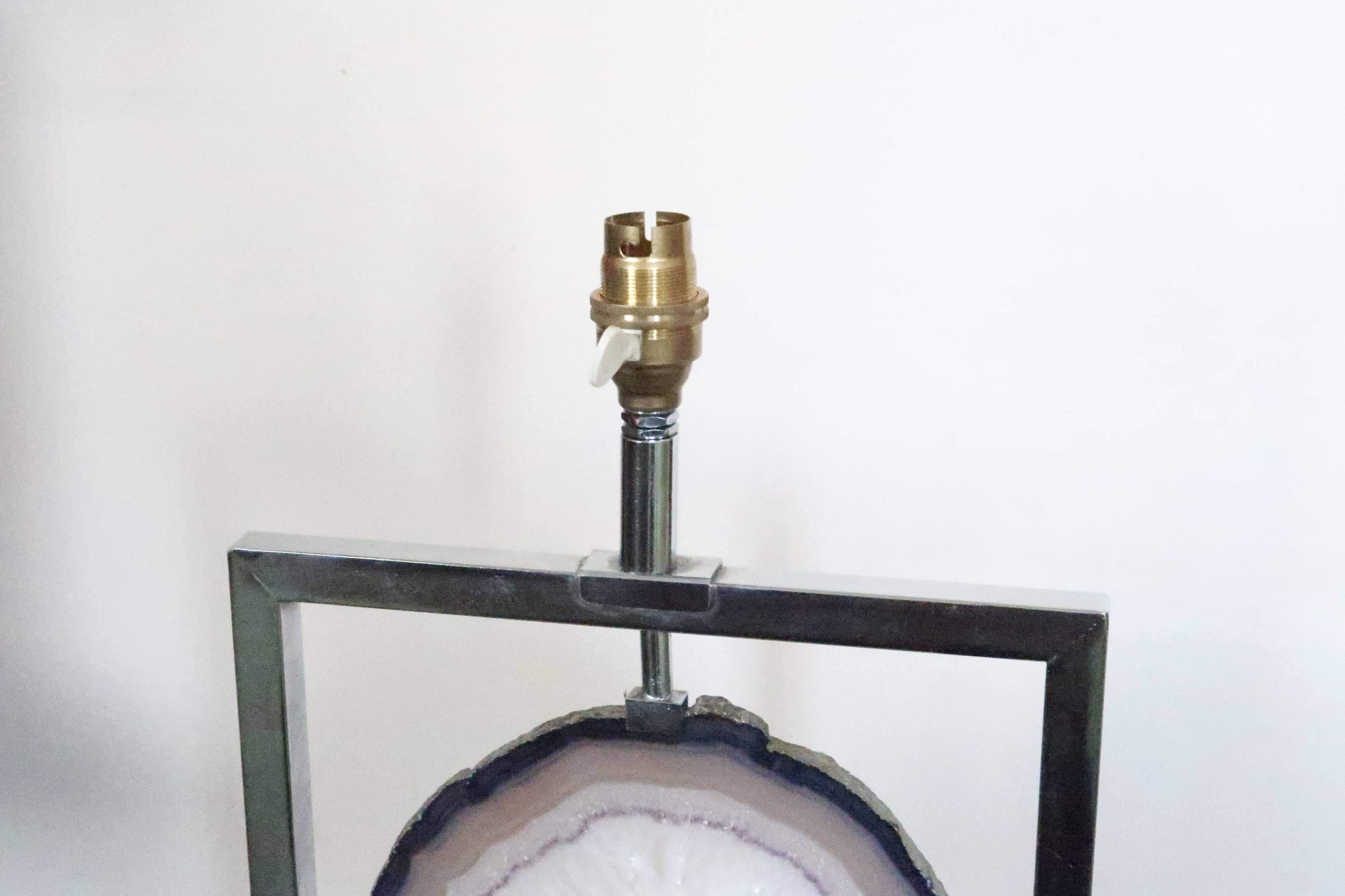 Square base lamp with agate slice, 70s
