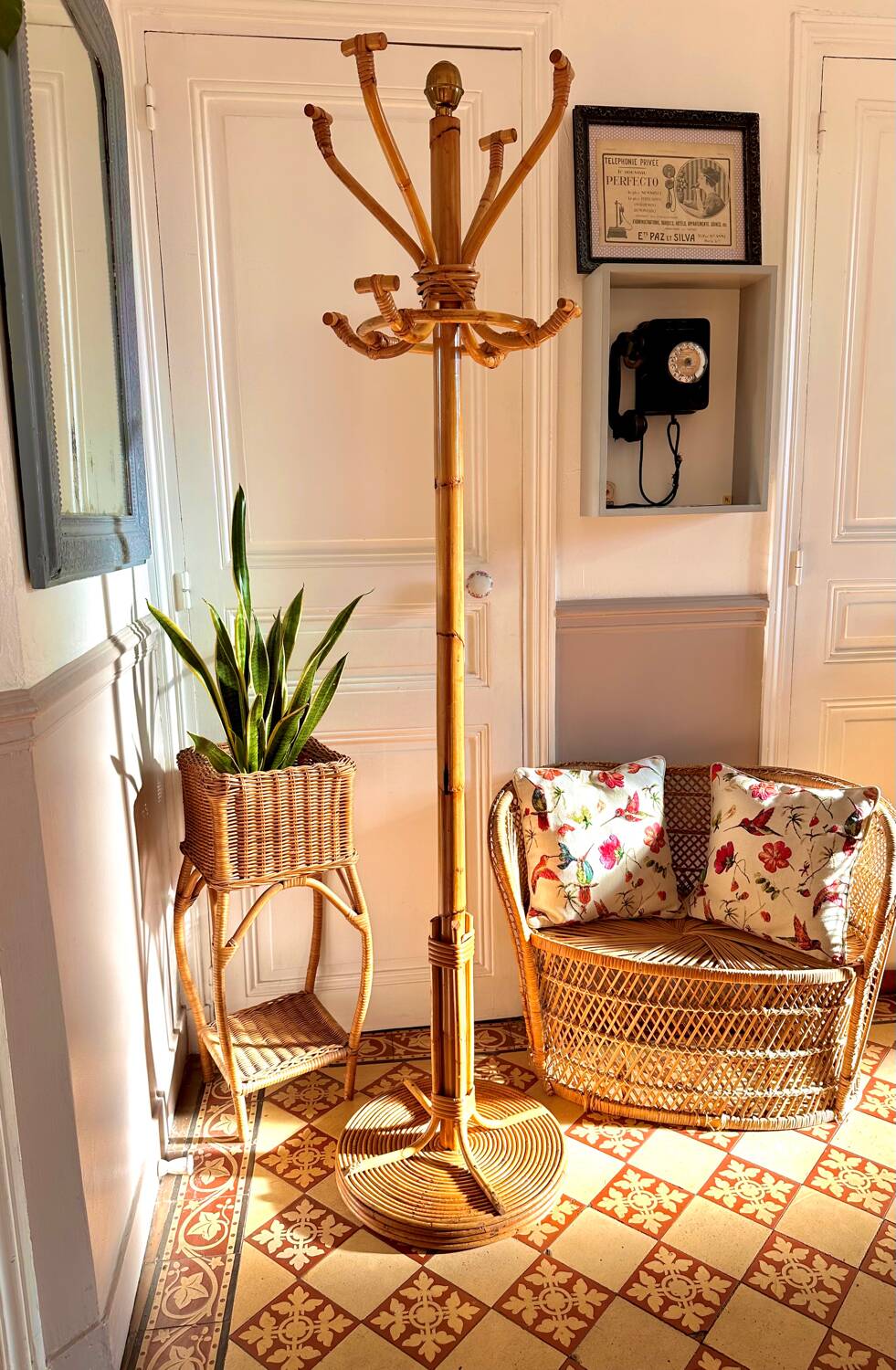 Vintage Rattan Parrot Coat Rack