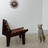 Vintage teak and leather armchair design Angel Pazmino brand Ecuador vintage 1960