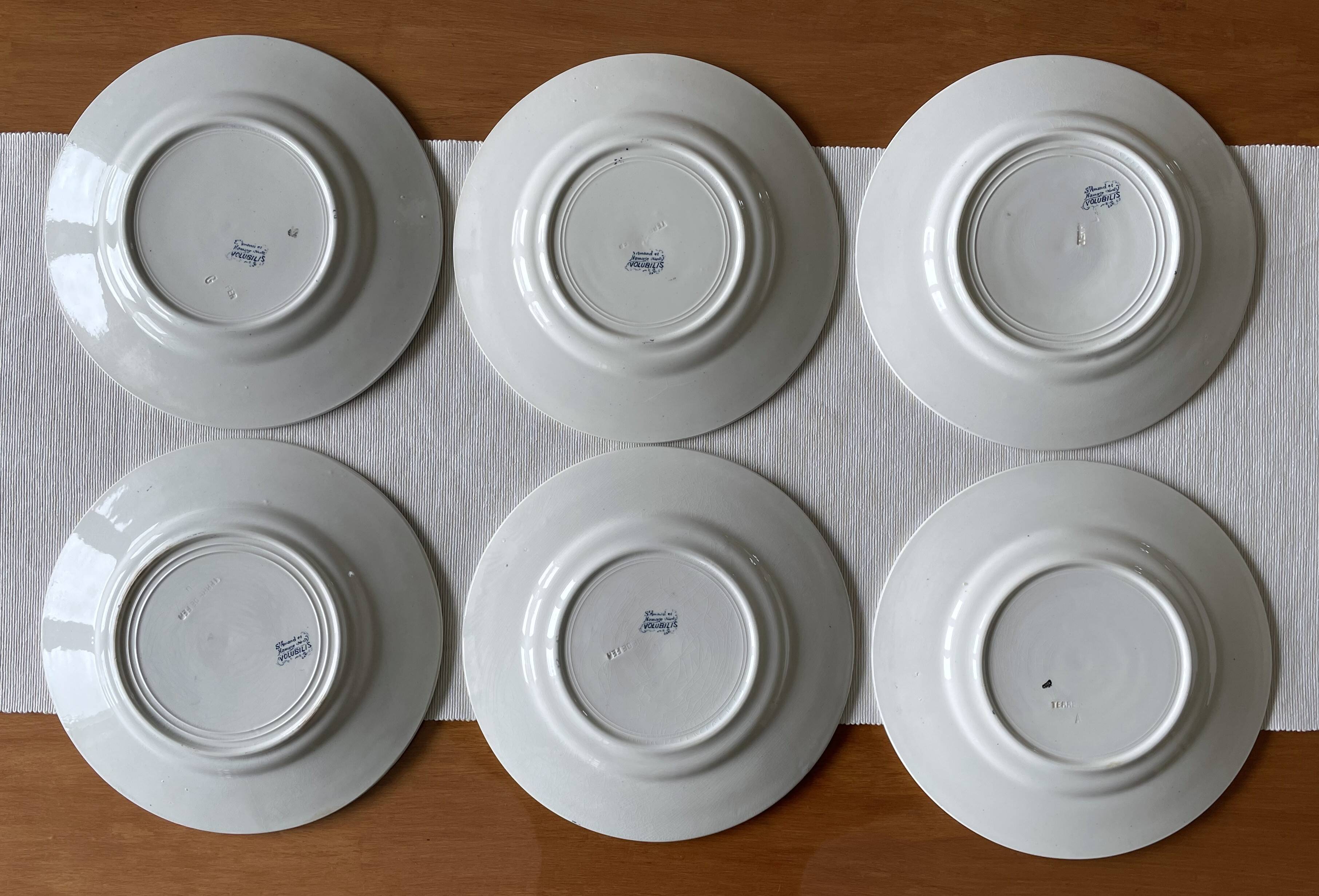 6 antique flat plates in Saint-Amand earthenware (Nord)