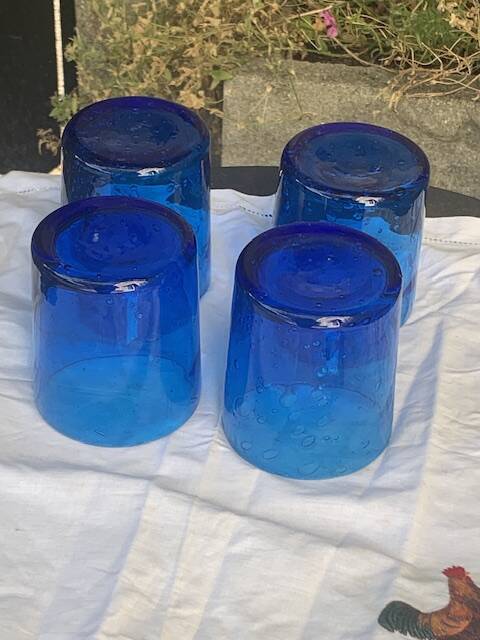 4 verres à whisky en verre souffle bleu cobalt