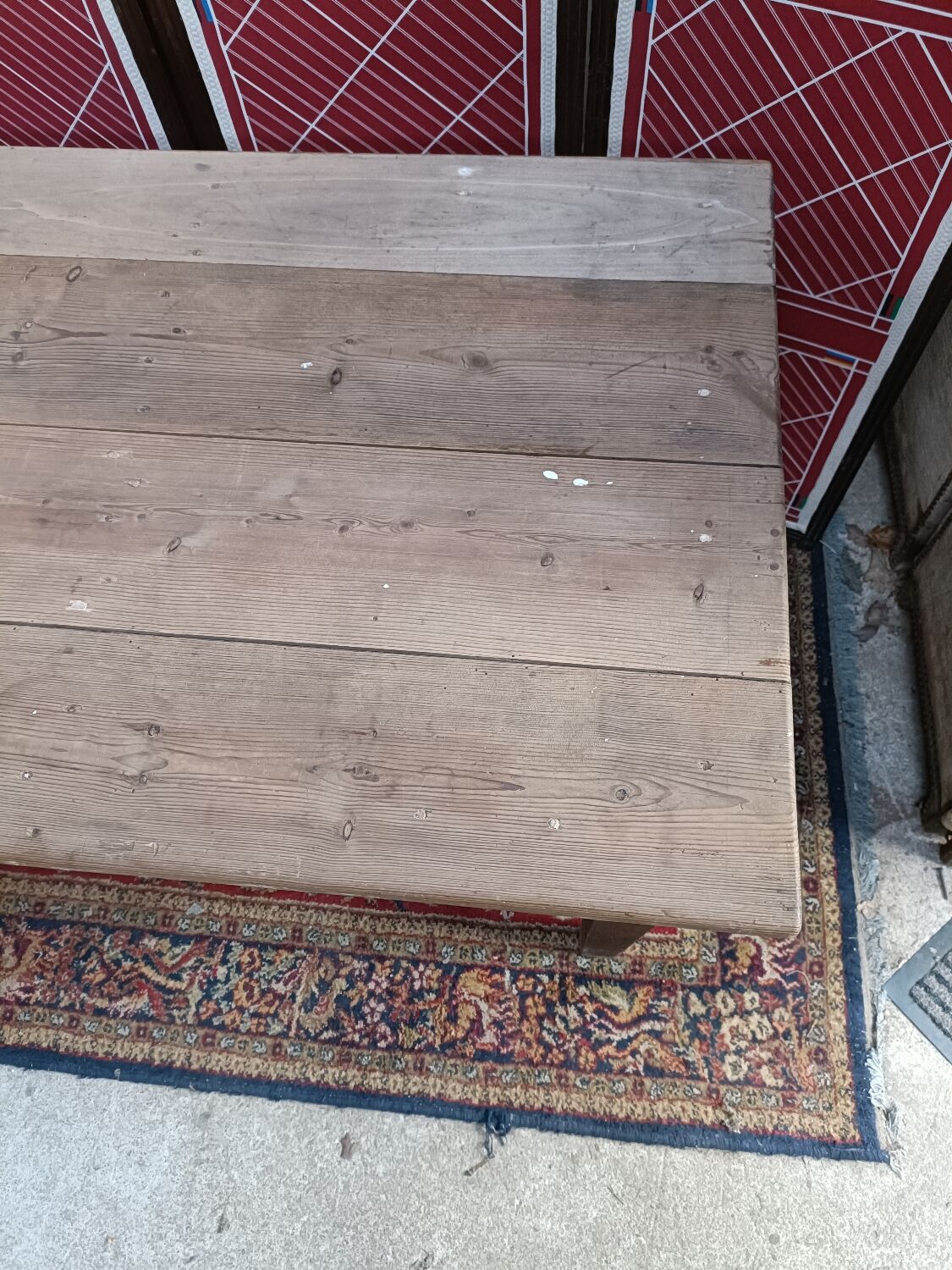 Ancienne table de ferme, 6 couverts et 2 tiroirs
