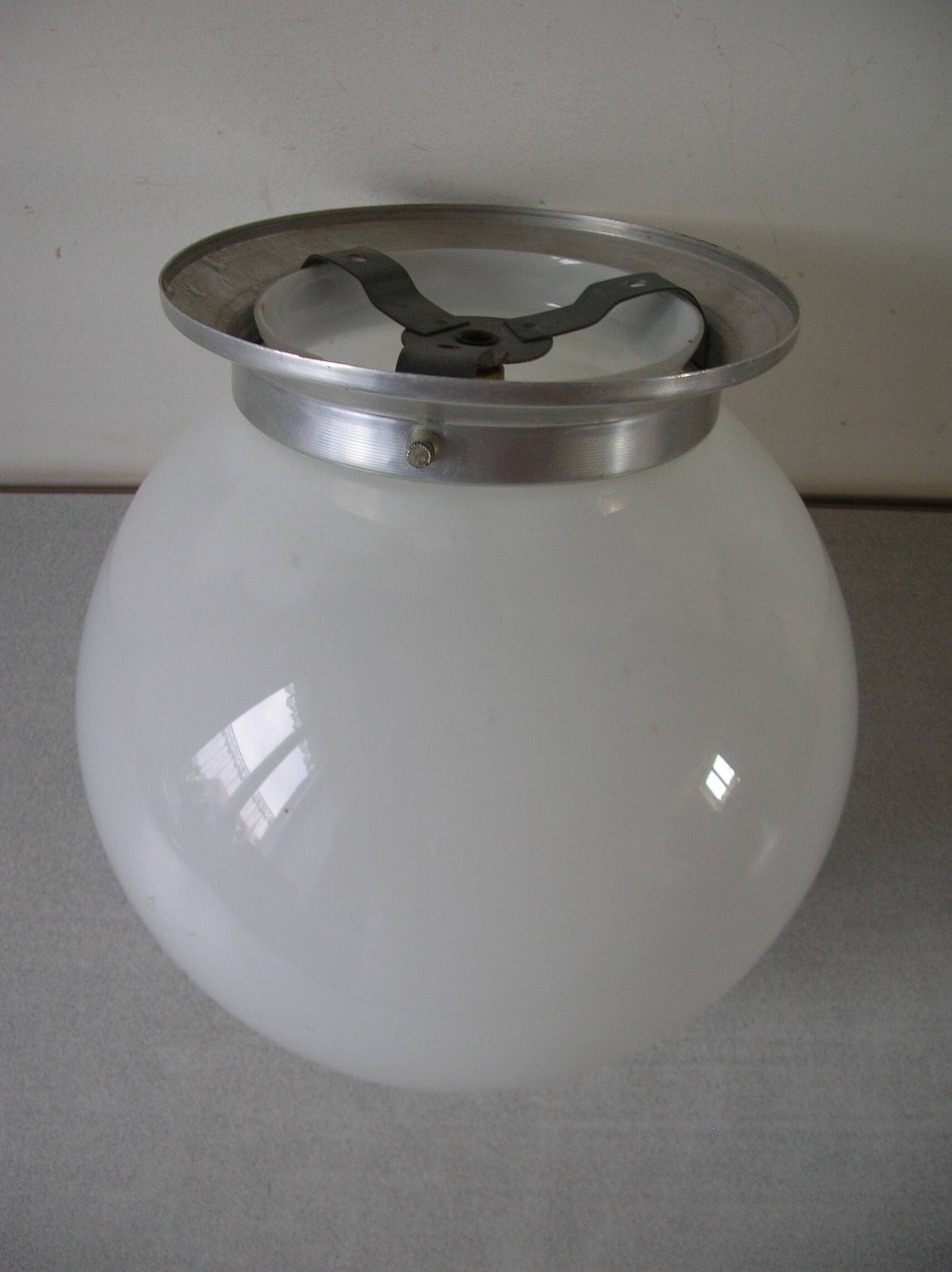 Old ceiling light globe ball sphere light fixture in opaline aluminum support 21 cm
