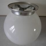 Old ceiling light globe ball sphere light fixture in opaline aluminum support 21 cm
