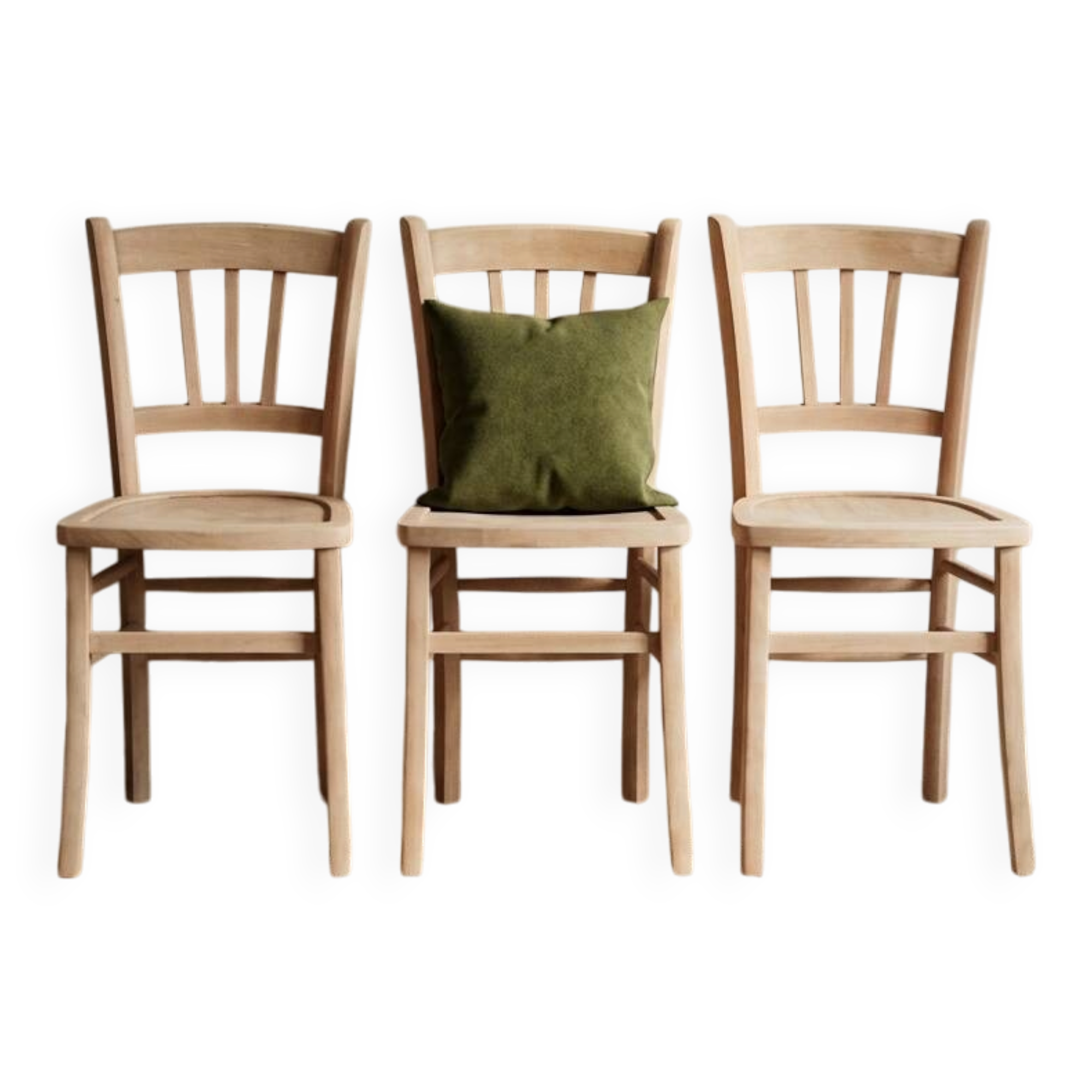 Set of 3 vintage bistro chairs in raw wood (Beech) - Luterma / Ba style