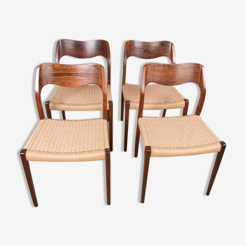 Series of 4 Danish chairs in Rosewood and Rope, model 71, Niels.O.Moller for JL Mollers 1960