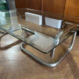 1970s design coffee table in rectangular glass with chrome legs