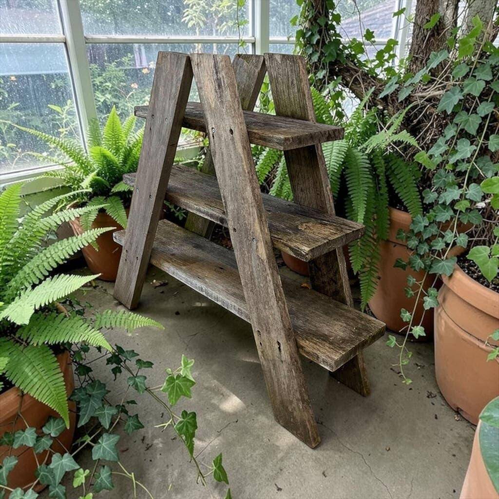 Multi-level vintage wooden support / freestanding shelf / plant table