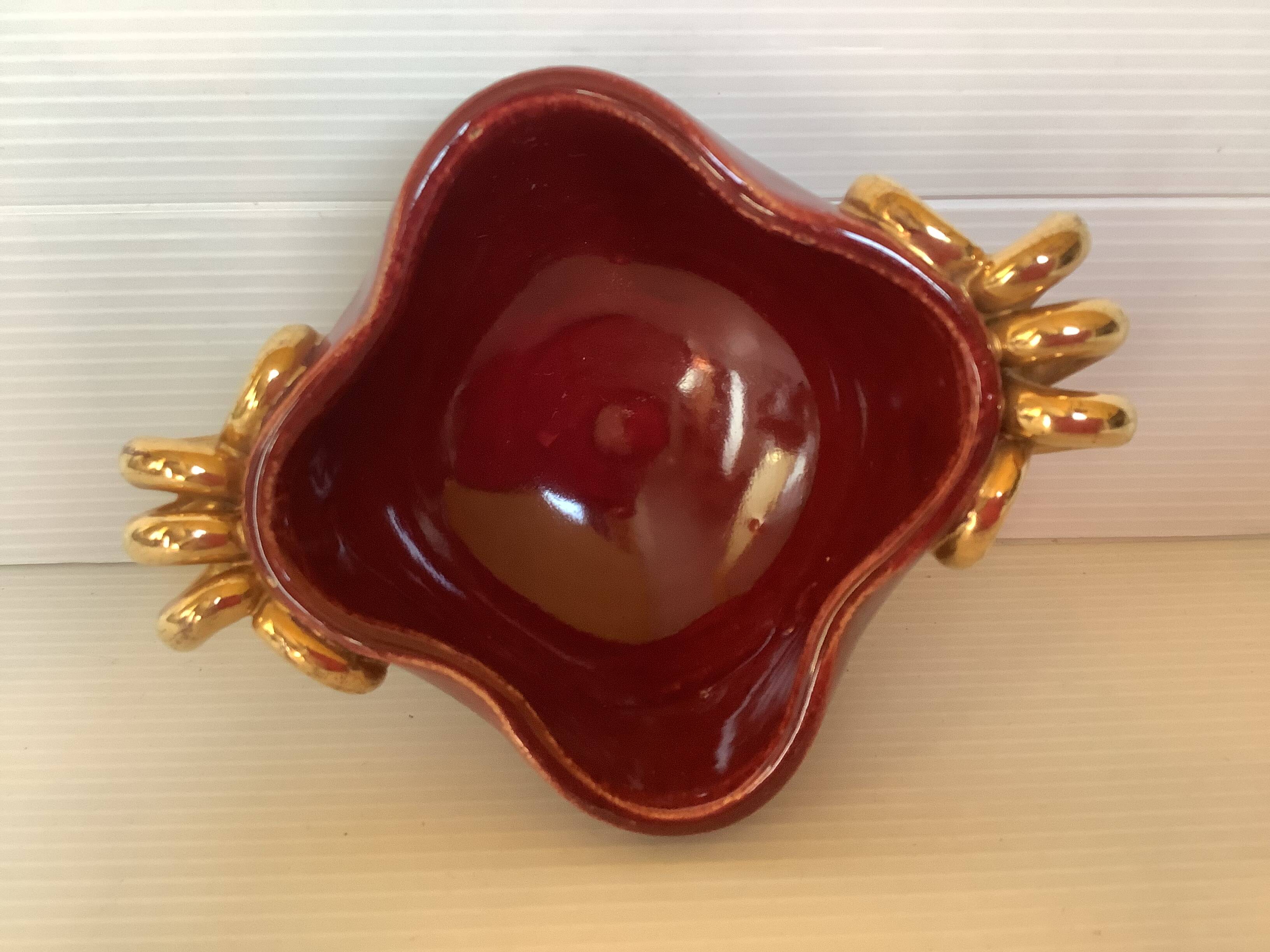 Burgundy and gold ceramic ring