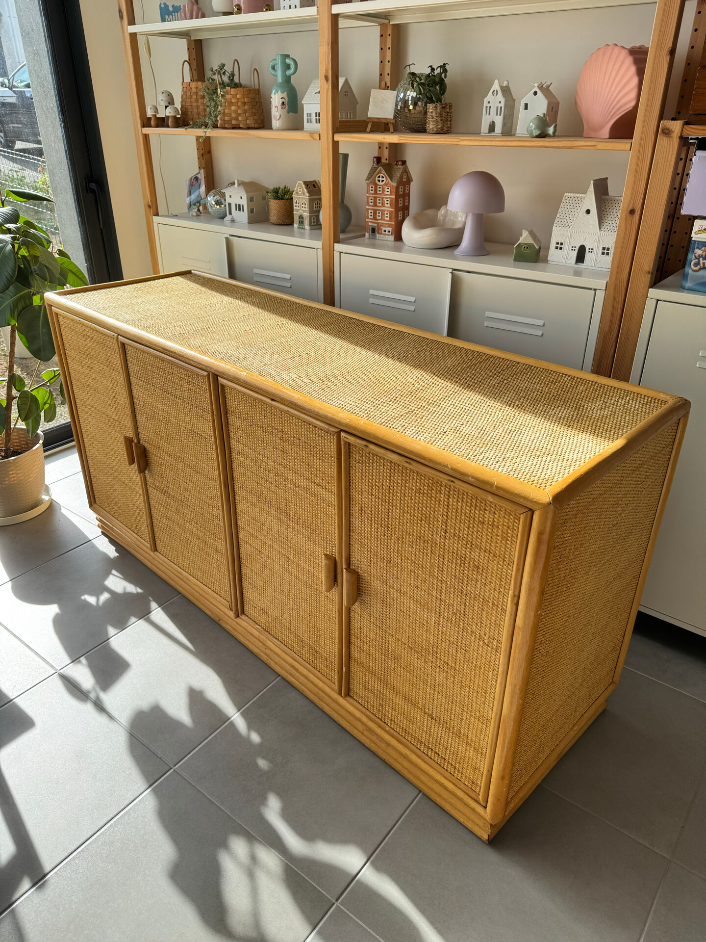 Sideboard wood wicker caning rattan