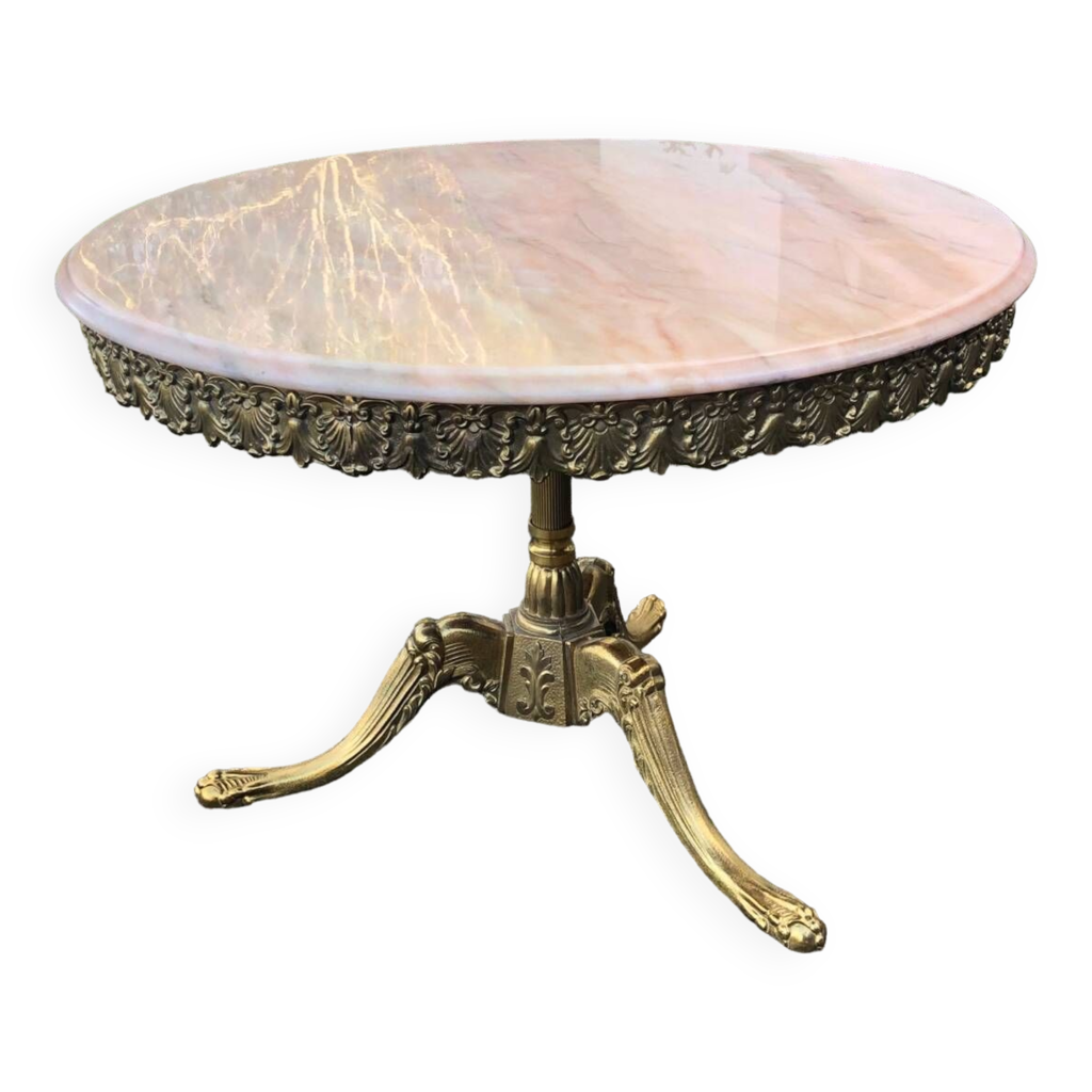Table D'appoint Baroque Ronde Ancienne - Bois Massif, Style Antique, 80x46cm