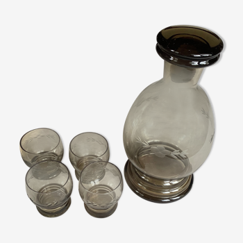 Carafe en verre fumé avec ses 4 verres