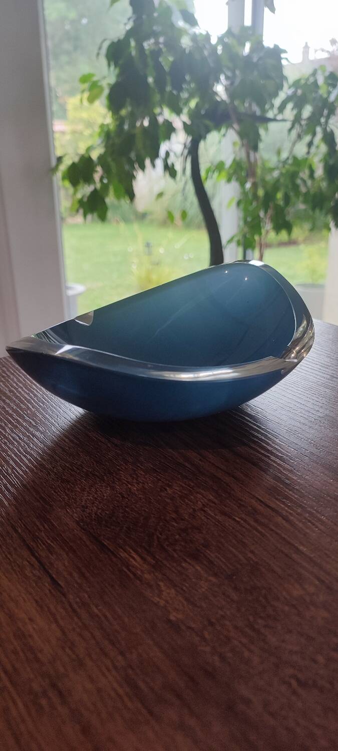 Signed art glass ashtray or bowl – vintage blue design