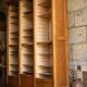 Oak workshop cabinet with curtains – antique triple column