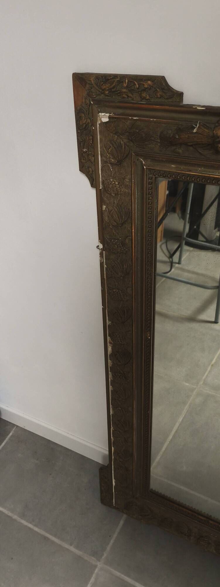 Large antique mirror Napoleon III style Louis XVI gilded stucco wood 19th century 120x85