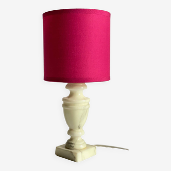 Lampe marbre et tissu fuchsia vintage