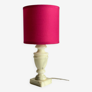 Vintage marble and fuchsia fabric lamp