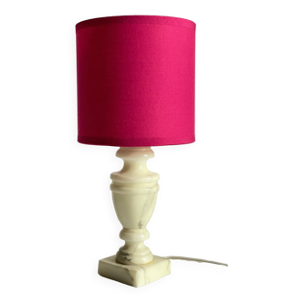 Lampe marbre et tissu fuchsia vintage