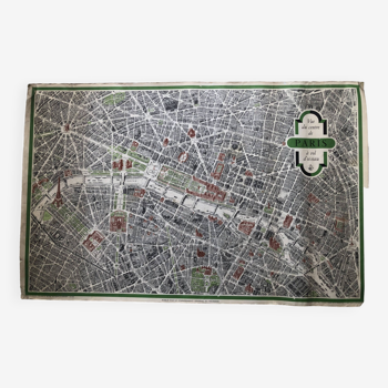 1959 map view of the center of paris from a bird's eye, n° 63 blondel la rougery, tourism commission