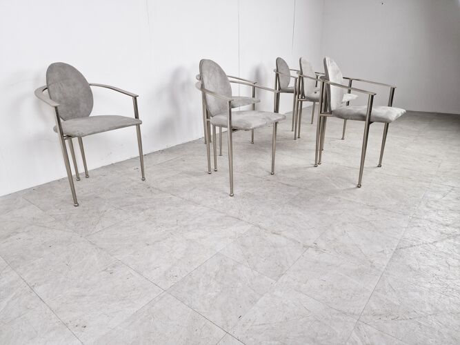 Lot de 6 chaises en chrome Belgo, 1980