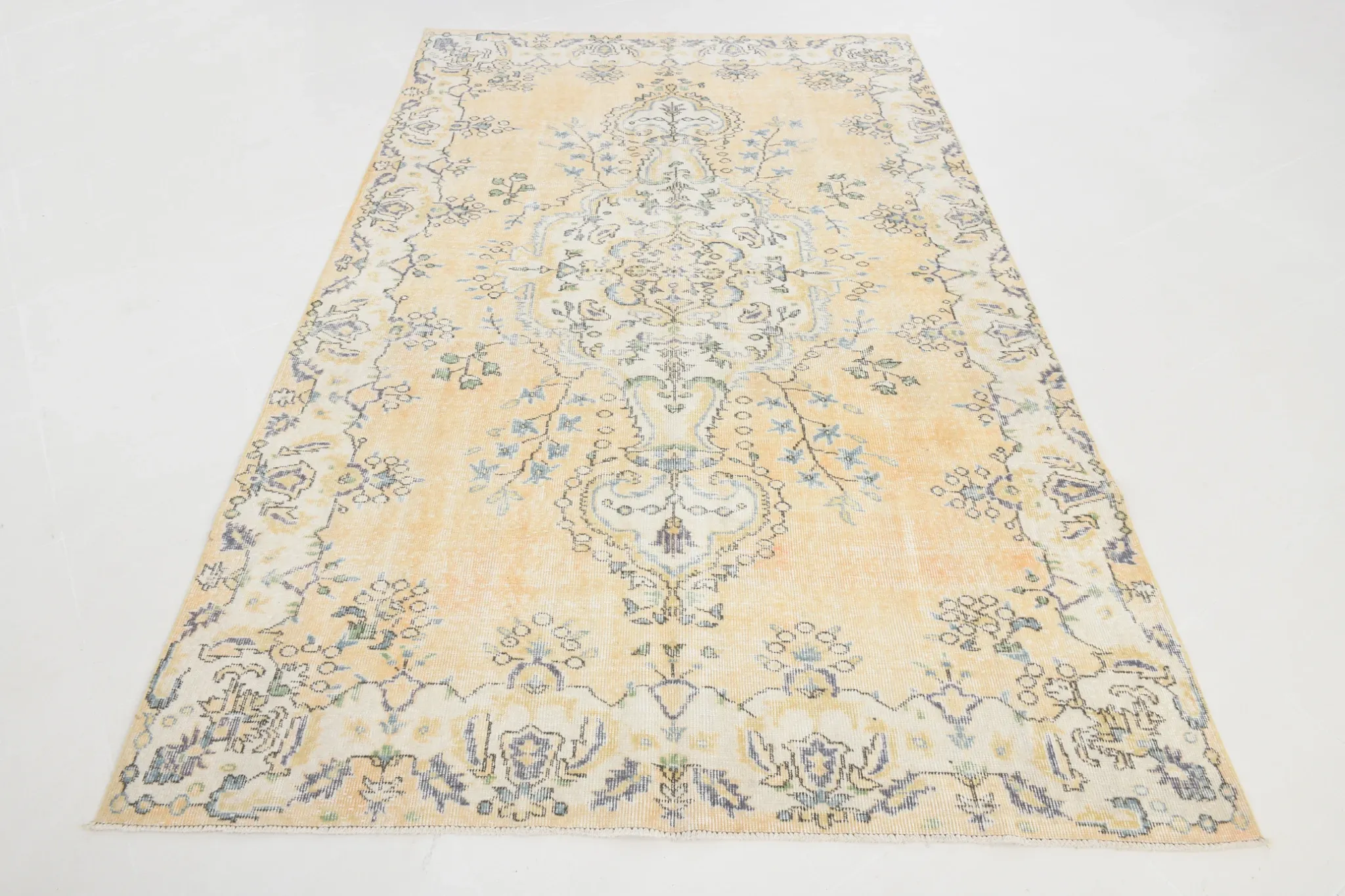 5x9 Vintage Persian Pale Yellow Rug, Rugs For Living  Room Carpet, 169x271