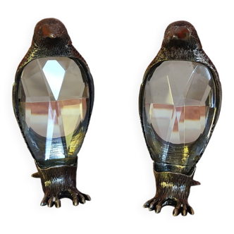 Paperweight - 2 glass and metal penguins