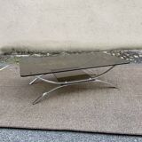 Table basse double verre fumé et chrome 1980