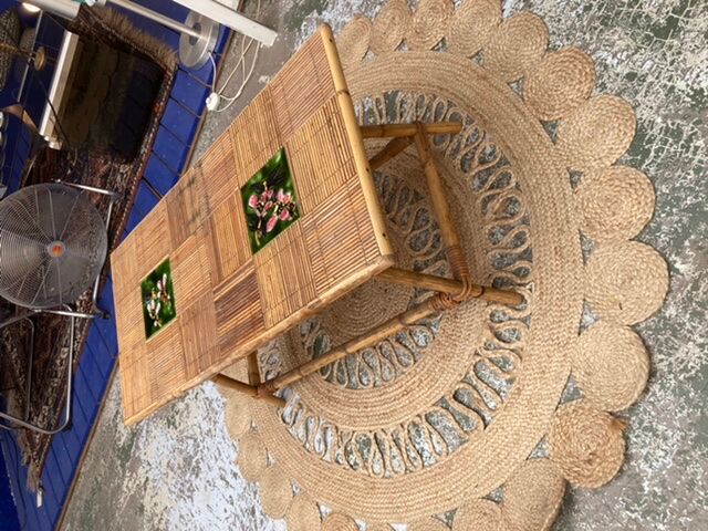 Rattan coffee table and ceramics