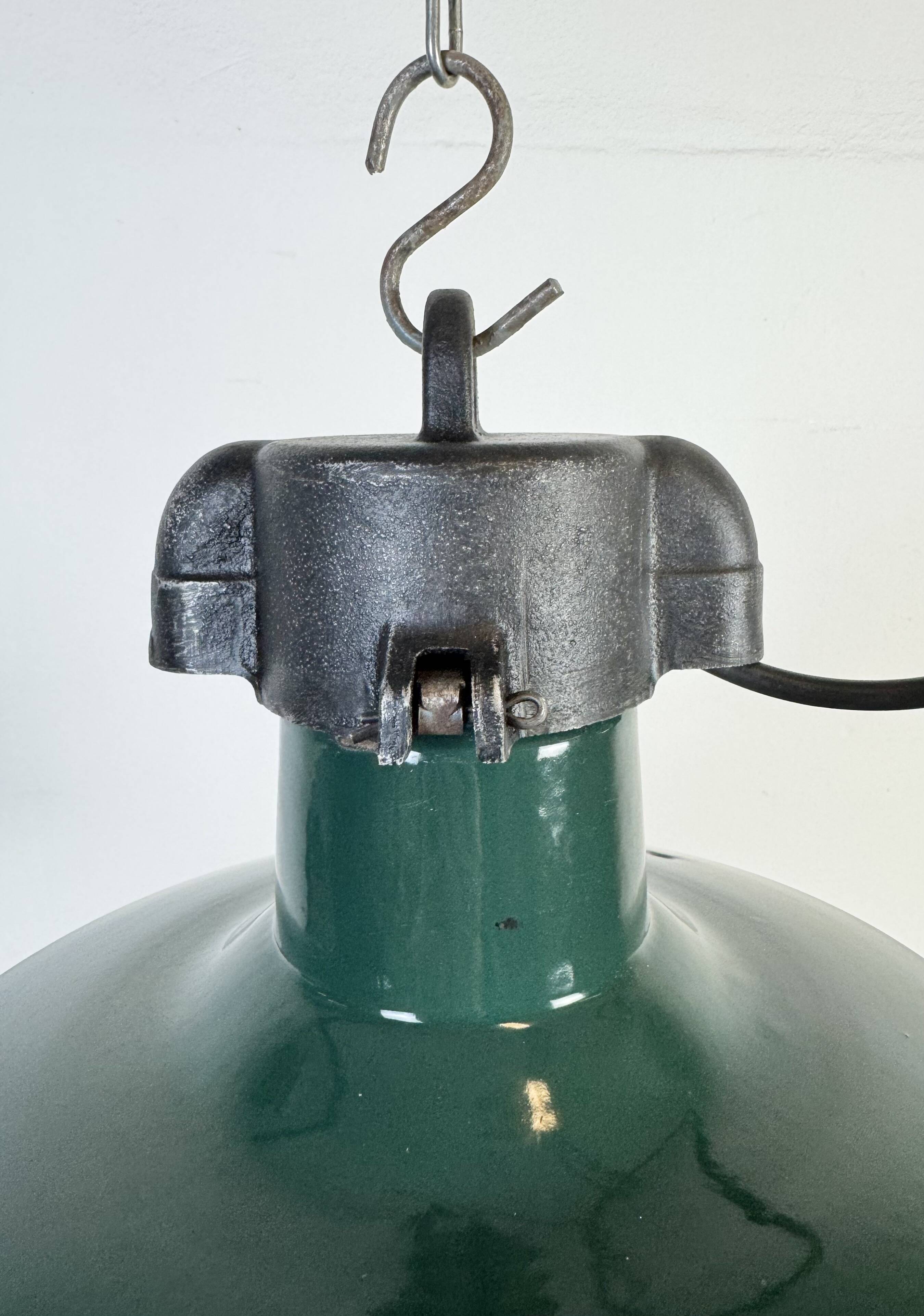 Industrial French Dark Green Enamel Factory Pendant Lamp, 1960s