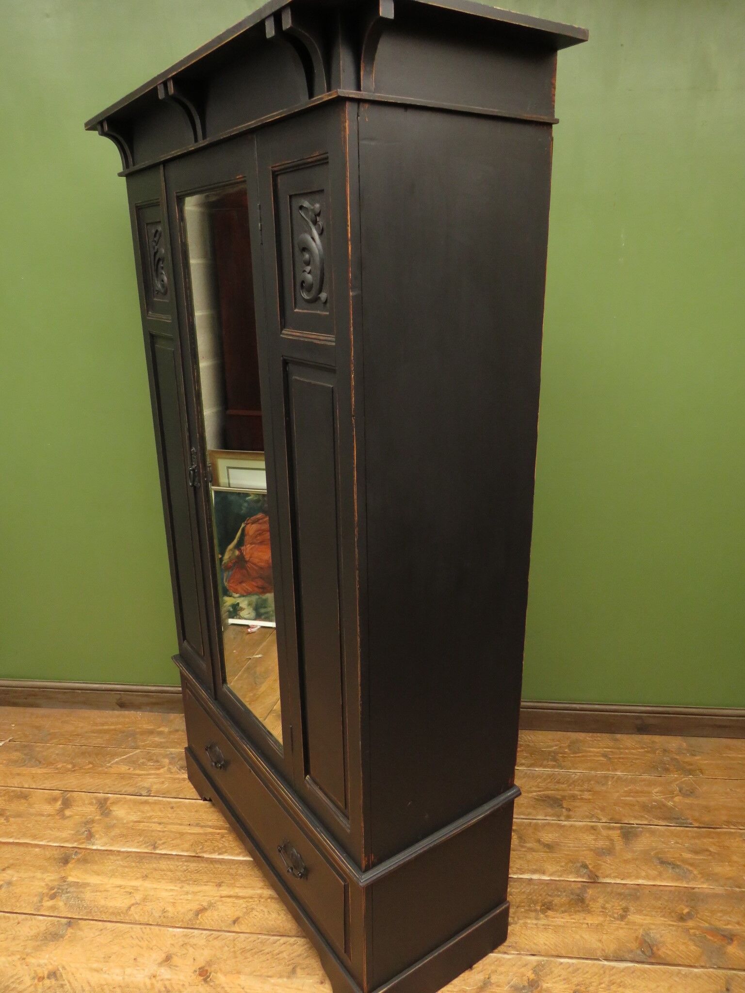 Black painted linen press wardrobe
