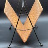 Foldable metal and rattan magazine rack