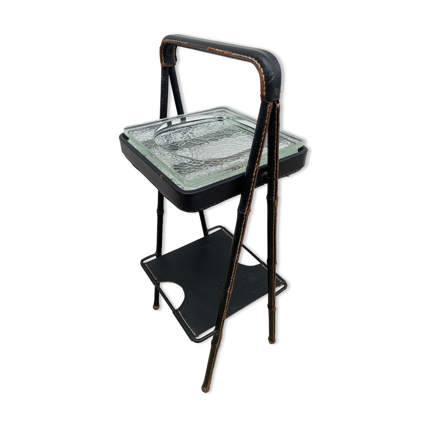 Cendrier on leather stand by Jacques Adnet, 1960