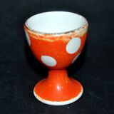 Vintage red egg cup with white polka dots in Sarreguemines earthenware H6.5cm