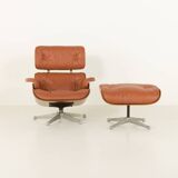 Lounge chair with footstool in aniline leather , 1970s