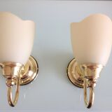 Pair of brass and opaline opaline sconces in art deco style granite