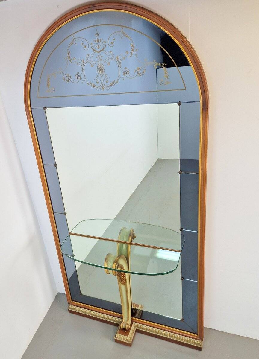 Vintage Floor Mirror with Console Table from Cristal Art, Italy, 1960s