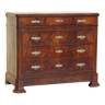 old chest of drawers in walnut and burr walnut, gray marble top