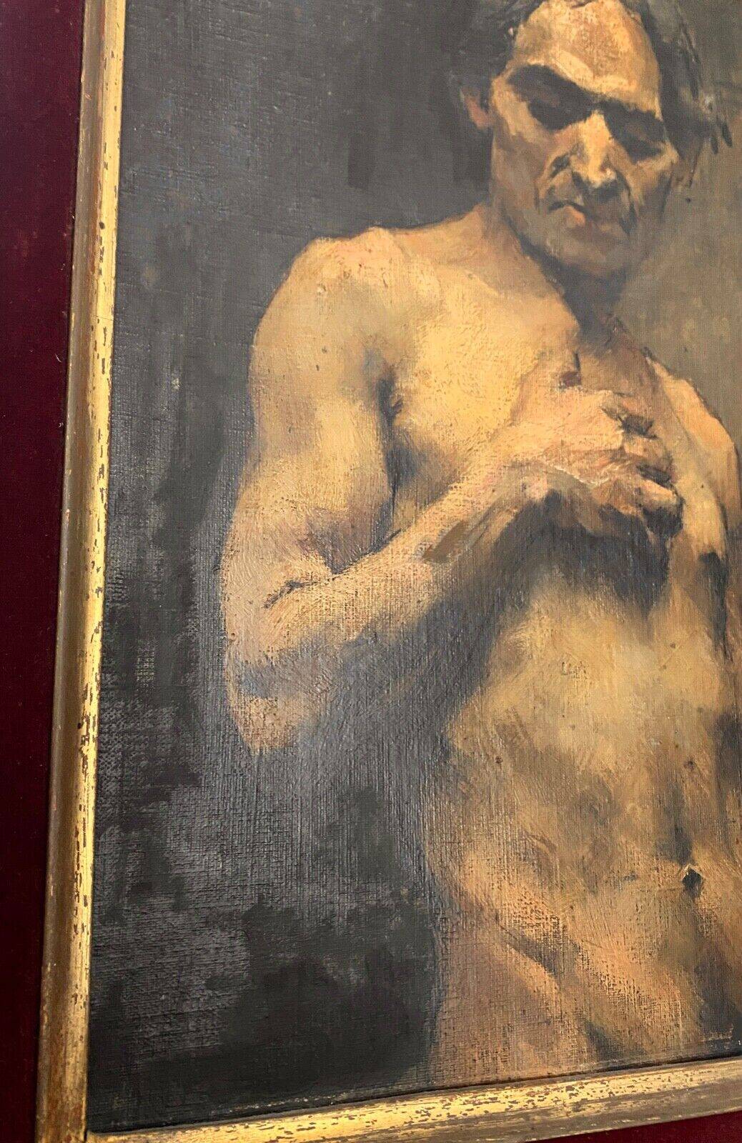 Oil on panel by Alain Beaufreton academic nude male