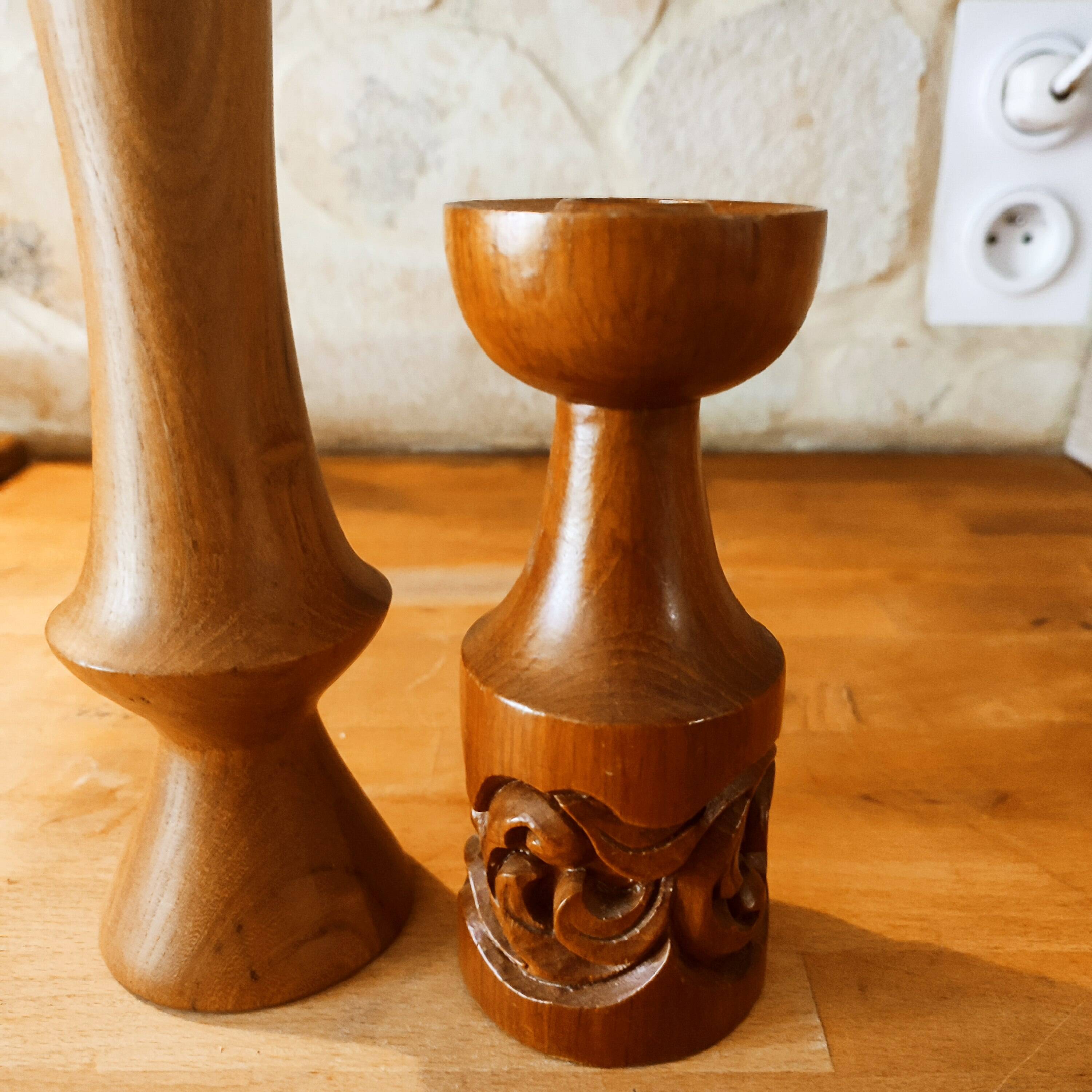 Pair of Scandinavian teak candle holders