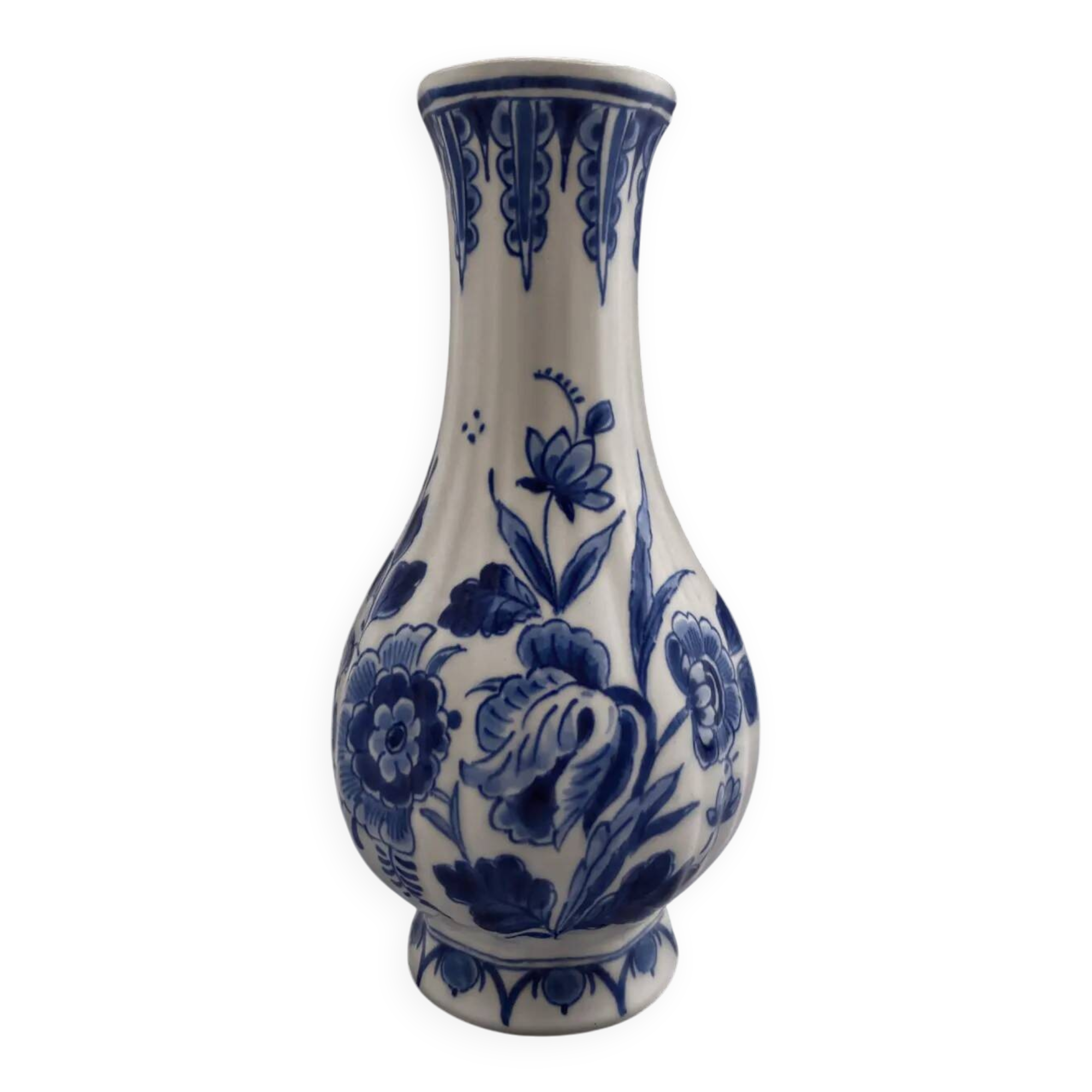 Vase en porcelaine Royal Delft Porceleyne Fles peint à la main, signé par l'artiste, bleu et blanc.