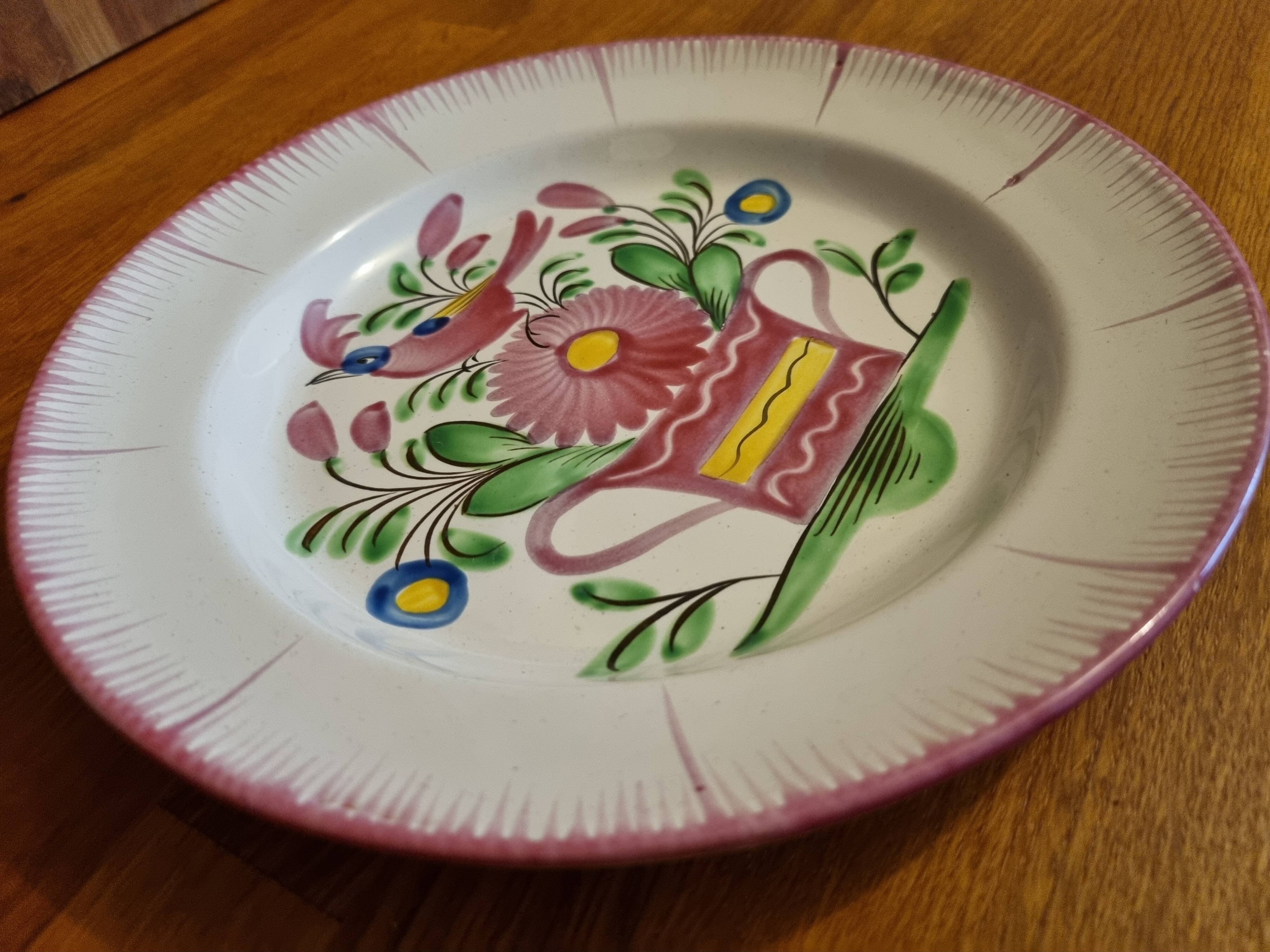 Old plate Basket with Rooster, Lunéville earthenware