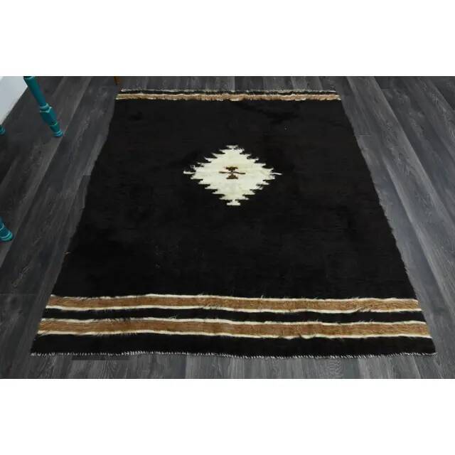1970s Vintage Turkish Oushak Handmade Wool Cotton Brown Area Rug 146x168