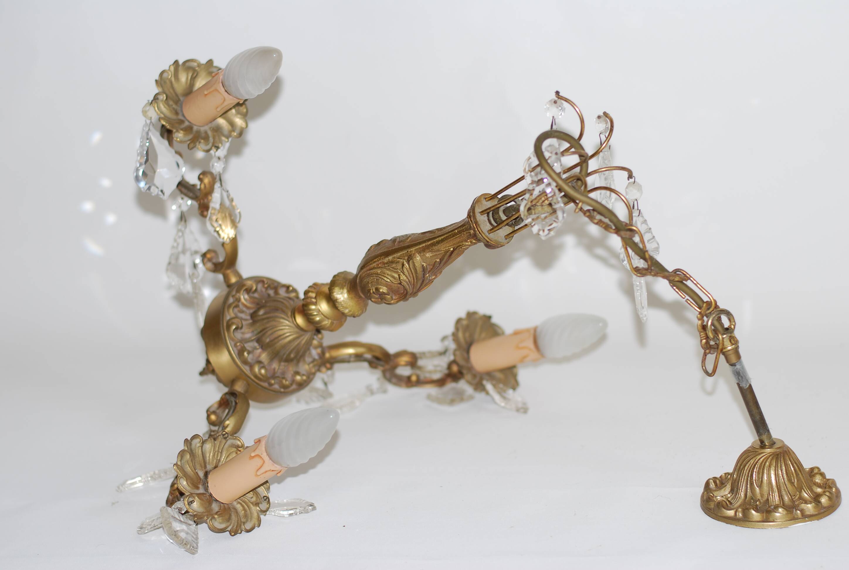 French vintage 3 arm crystal chandelier