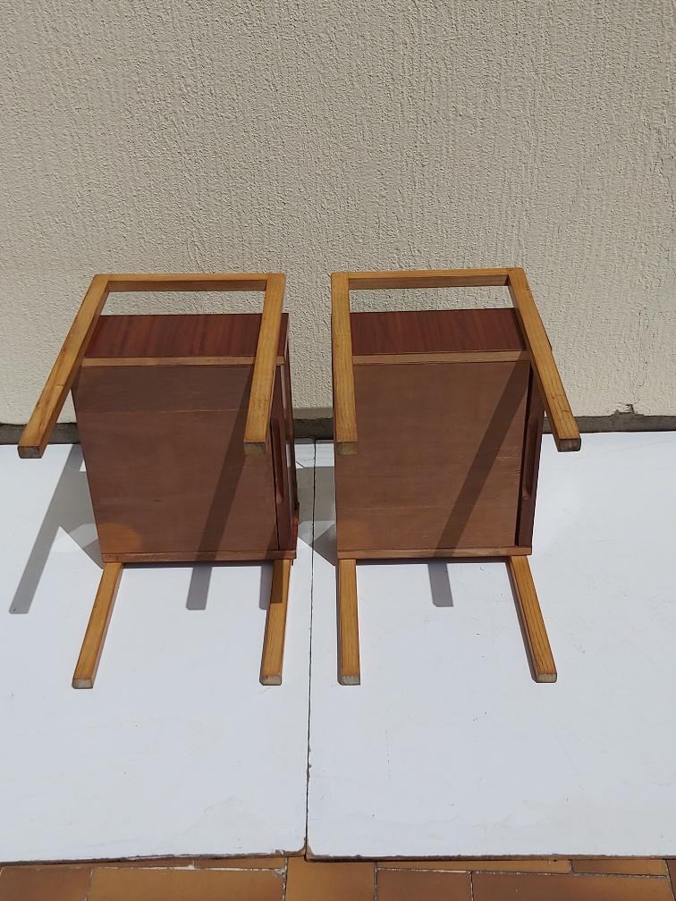 Pair of bedsides wood and glass 50s