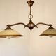 French Mid Century Bronze Billiard Light 2 Cream Amber Round Glass Shades 3921