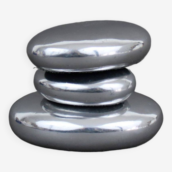 Paperweight, pebble sculptures in polished aluminum 1970