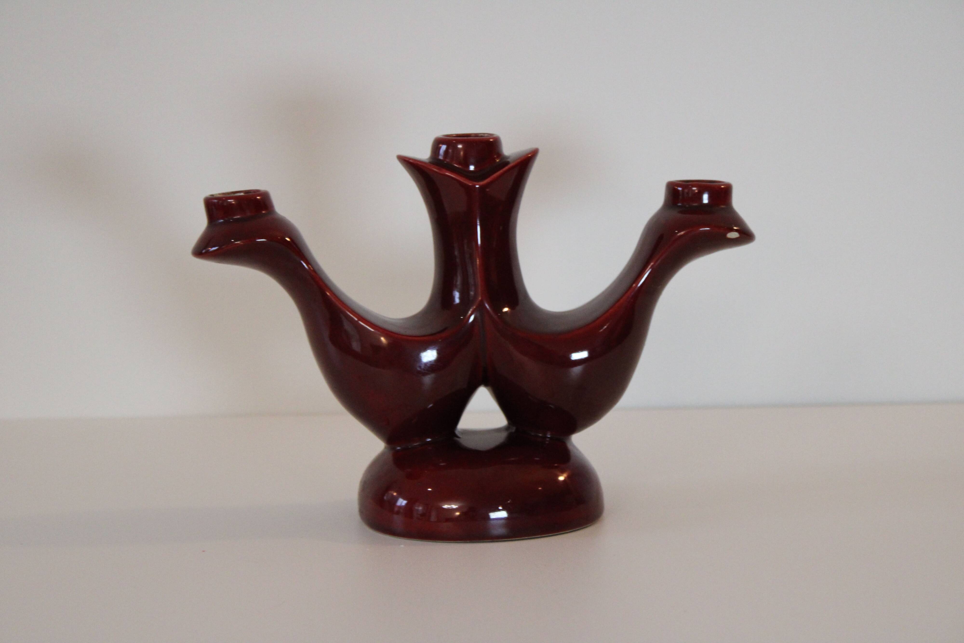 Red candle holder 1960 Saint-Clément vintage