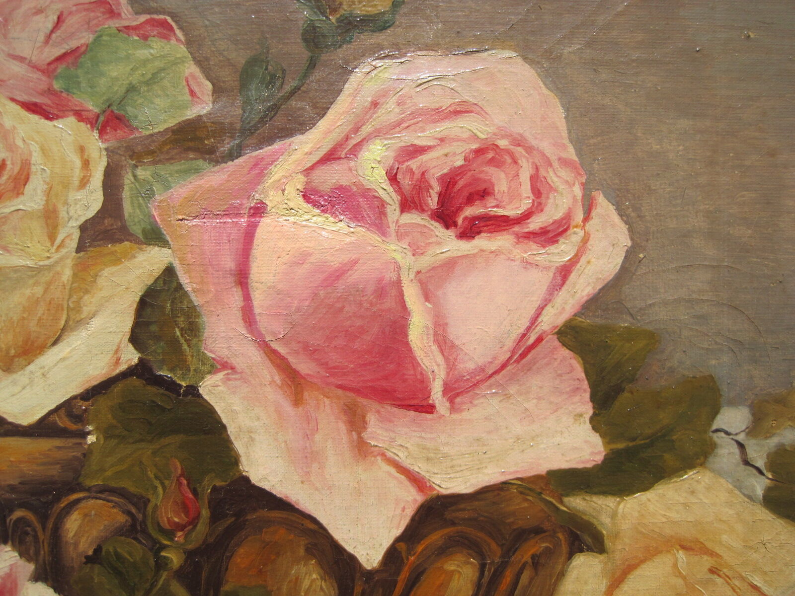Oil painting on canvas HST Roses Vase signed GUY FAUDOT Pier