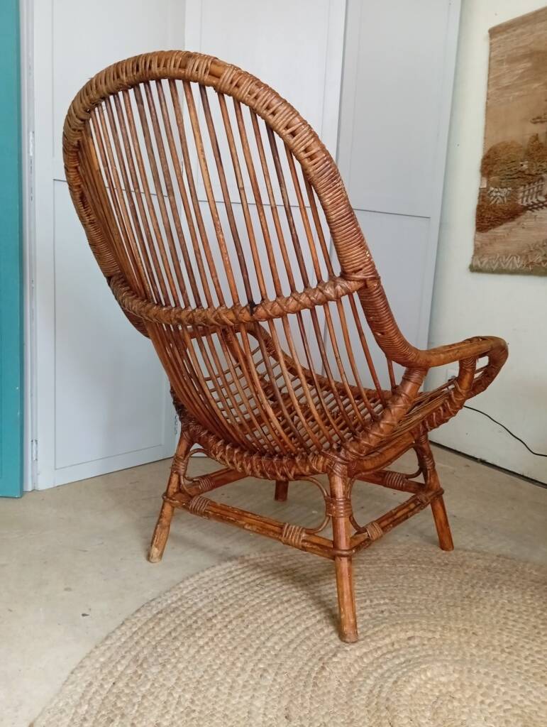 Pair of high-back rattan armchairs